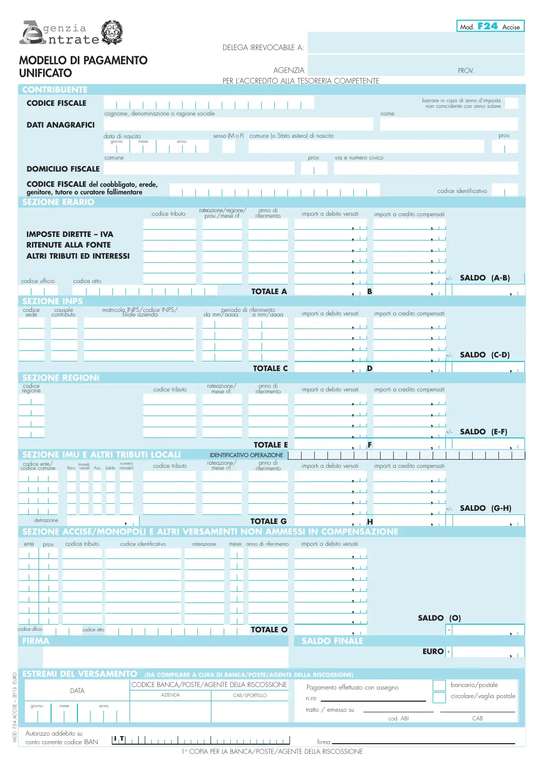 Modello F24 Accise, pagina 1