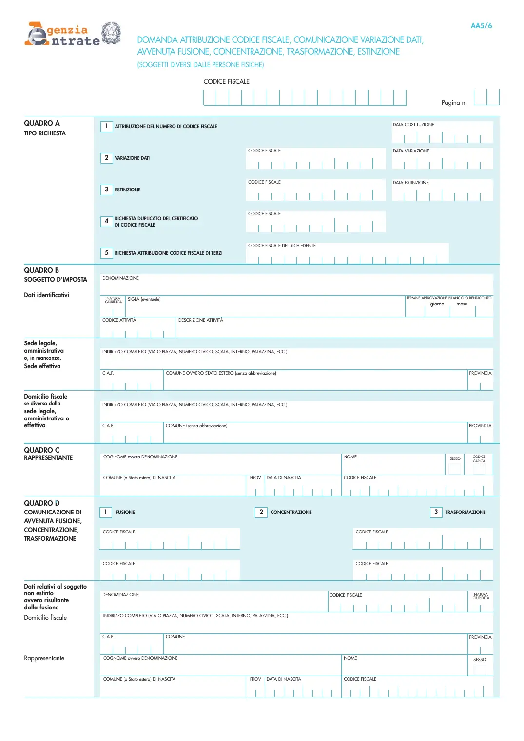 Modello AA5/6 (codice fiscale di enti, associazioni e condomini), pagina 1