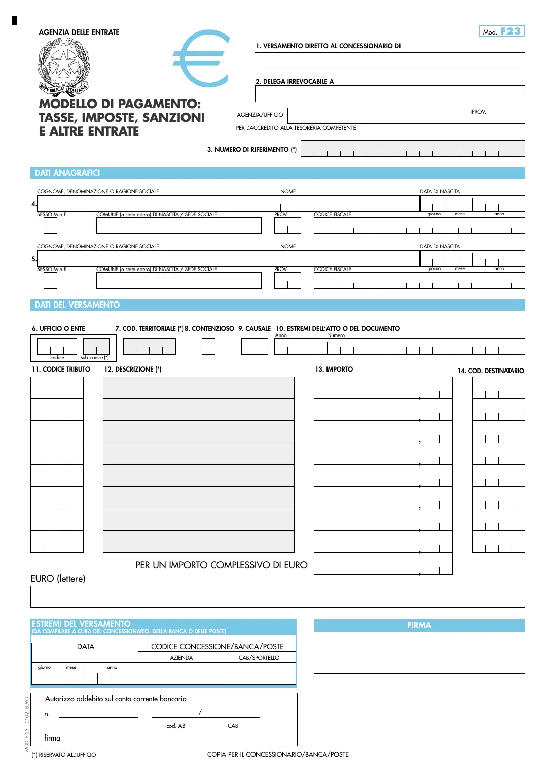 Modello F23, pagina 1