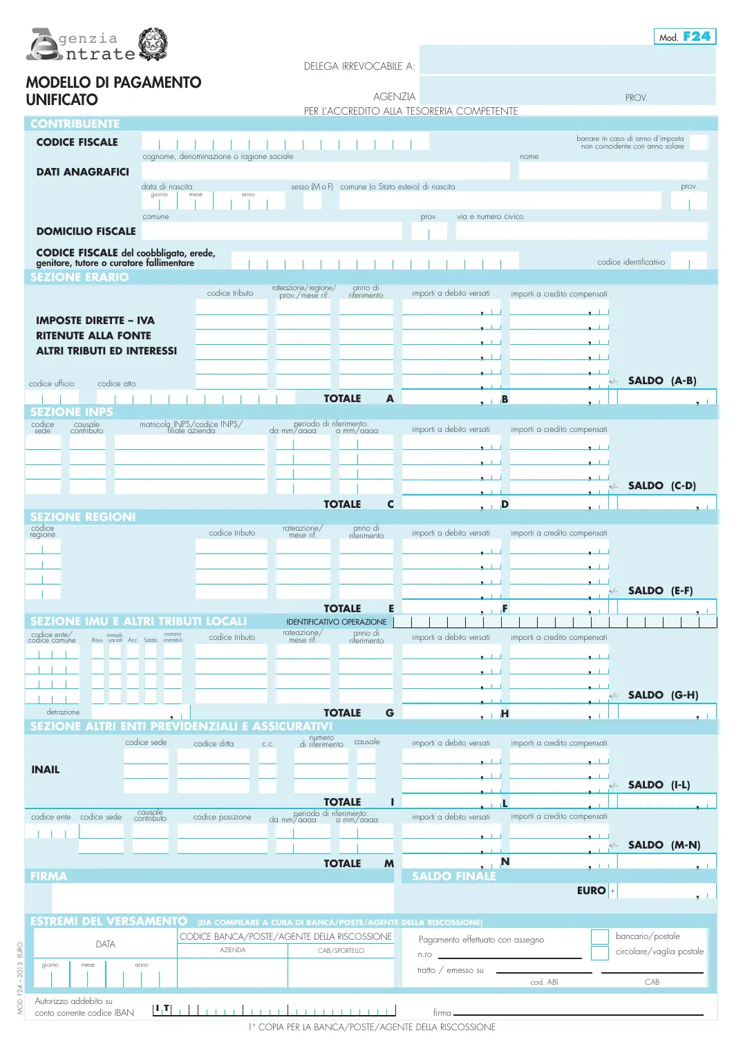 Modello F24 ordinario, pagina 1