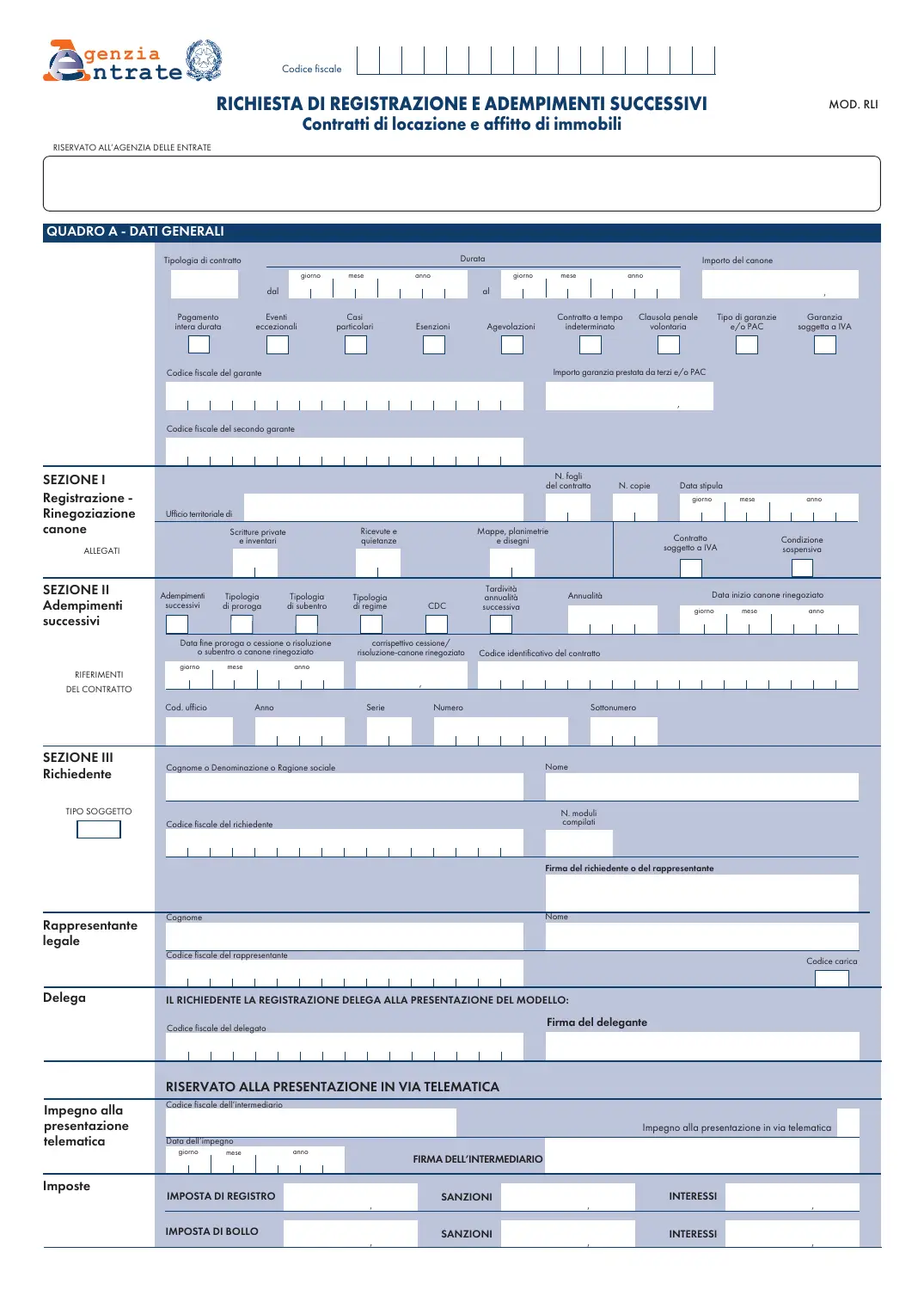 Modello RLI (registrazione locazioni), pagina 1