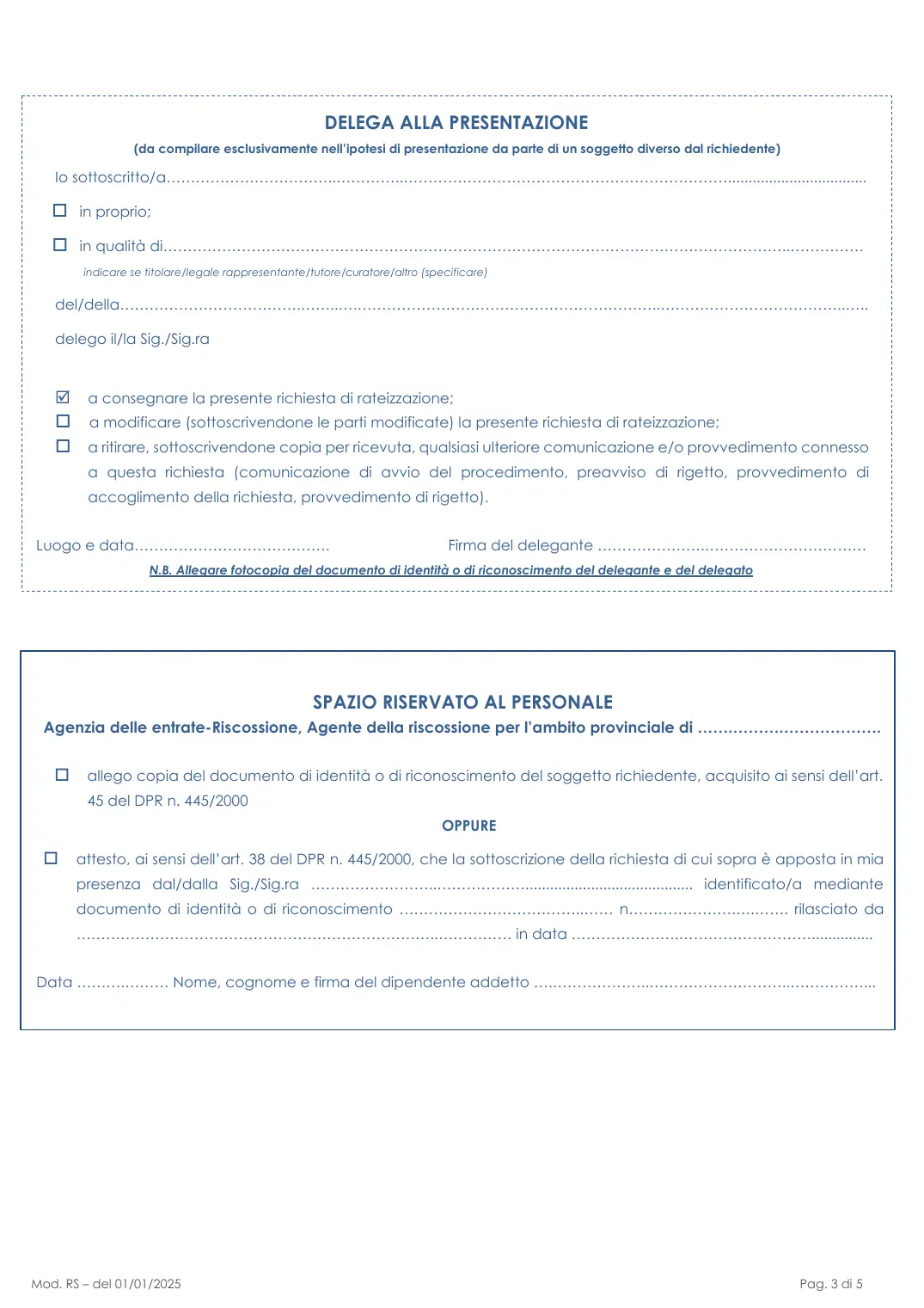 Rateizzazione cartelle Agenzia Entrate-Riscossione (modello RS), pagina 3